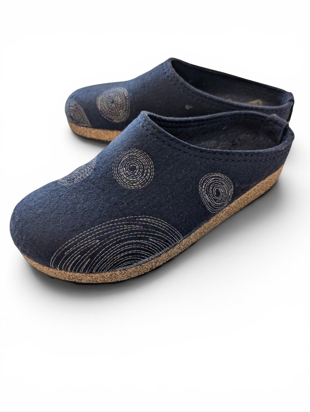 HAFLINGER Felt Slip-On Clogs Slippers Spiral Stitching Navy Blue Wool 39 9
